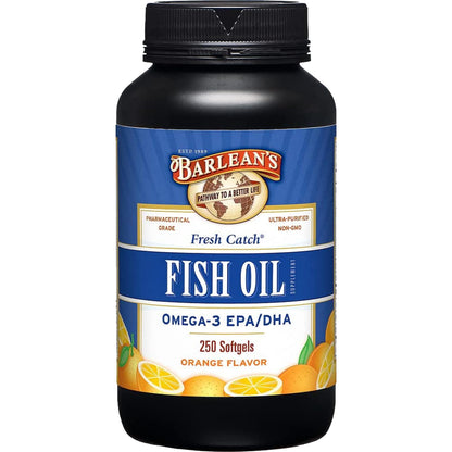 Barlean's Omega 3 Fish Oil Supplements, 600mg Fish Oil Pills with EPA & DHA, Softgels for Joint, Brain, & Heart Health, Orange Flavored, 250 Count