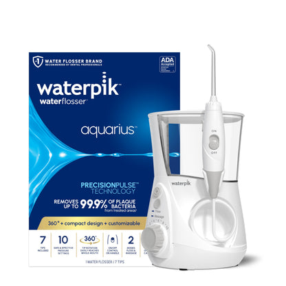 Waterpik Aquarius Water Flosser For Teeth Cleaning, Gums, Braces, Dental Care, Electric Power With 10 Settings, 7 Tips For Multiple Users And Needs, ADA Accepted, W