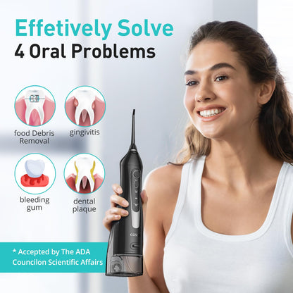COSLUS Water Dental Flosser Teeth Pick C20: ADA Accepted, Portable Cordless Oral Irrigator 300ML Rechargeable Travel Irrigation Cleaner IPX7 Waterproof Electric