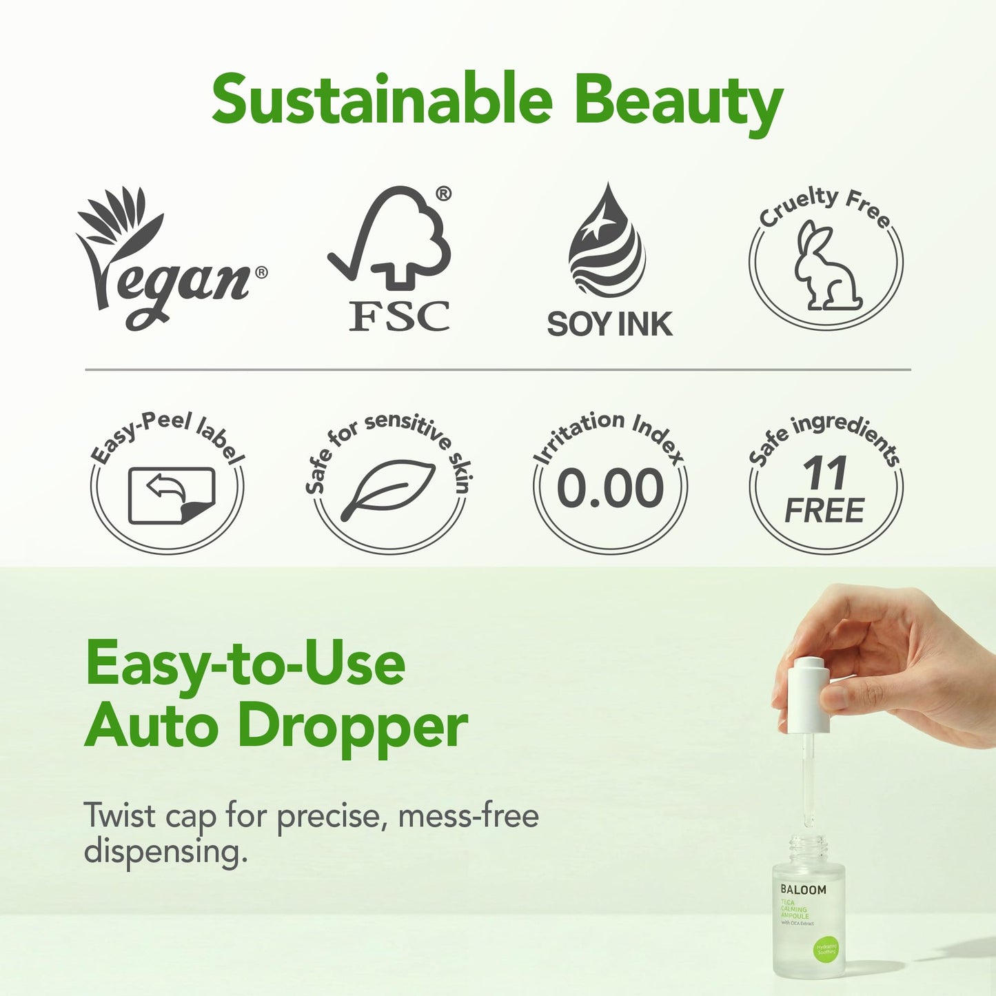 BALOOM Centella Asiatica Calming Ampoule with TECA & Niacinamide - Korean Cica Serum for Sensitive Skin - Soothing Redness Relief,