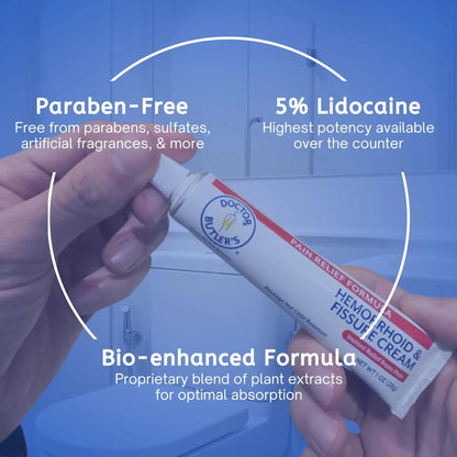 Doctor Butler's Hemorrhoid & Fissure Cream – Instant Pain Relief Hemorrhoid Treatment with Lidocaine, Fast Acting Hemorrhoid Cream for Relief from External Itching and Burning (1 oz.) Doctor Butler'sBuy Supplements Australia