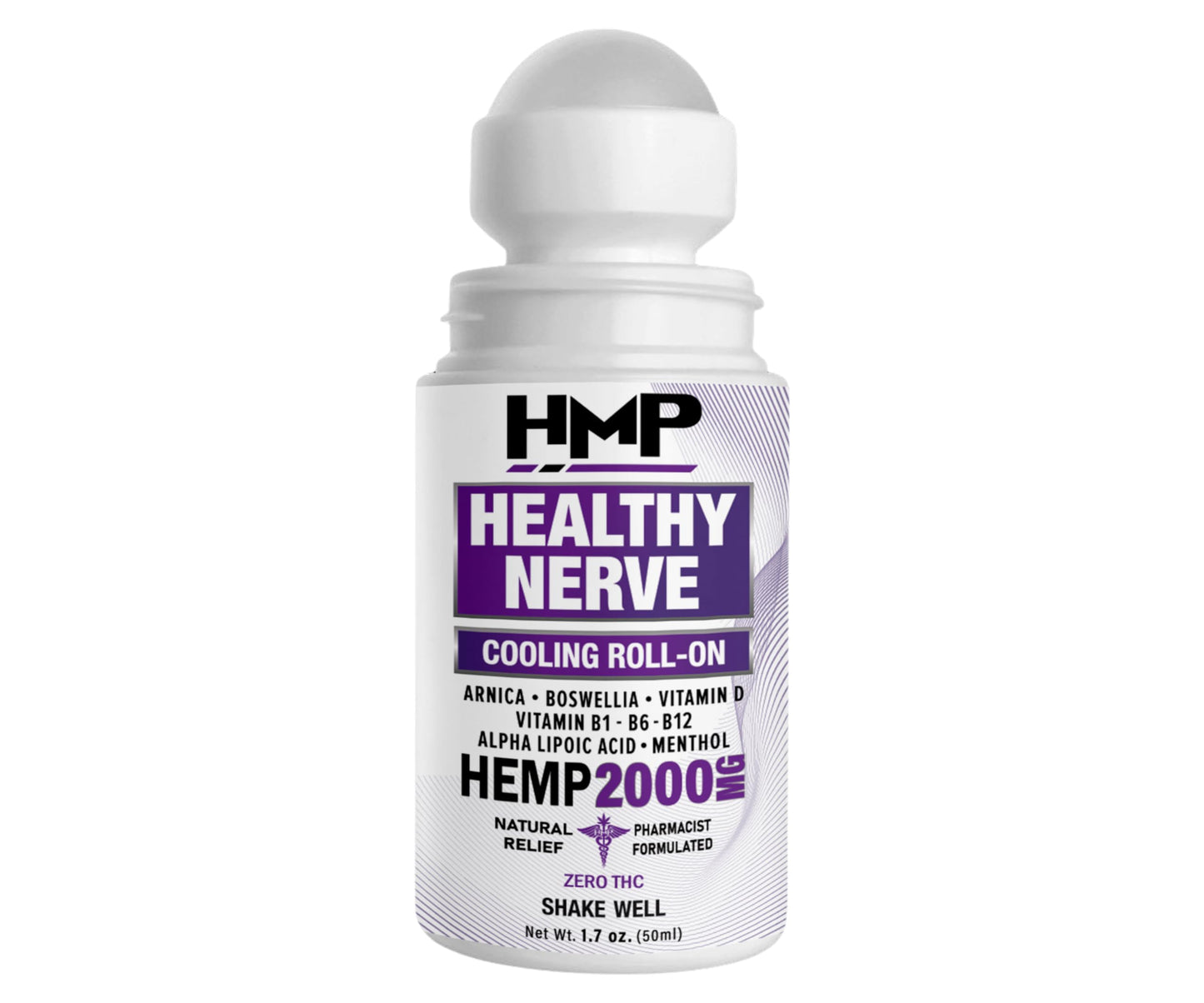 HMP Nerve Roll-On for Feet, Hands, Legs, Toes, Back 2000MG Hemp with Menthol & Arnica, Soothing Cooling Formula, Made in USA, 50ml (1 Pack) HMP BRANDSBuy Supplements Australia