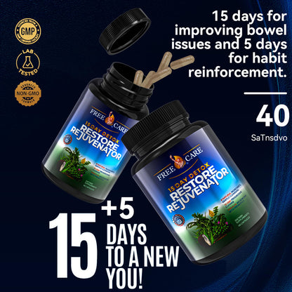 FreeCare Colon Cleanse 15+5Day Upgrade,Advanced Gut Cleanse Detox for Women & Men Fast Natural Laxative for Constipation Relief with Cascara Sagrada, Psyllium Husk