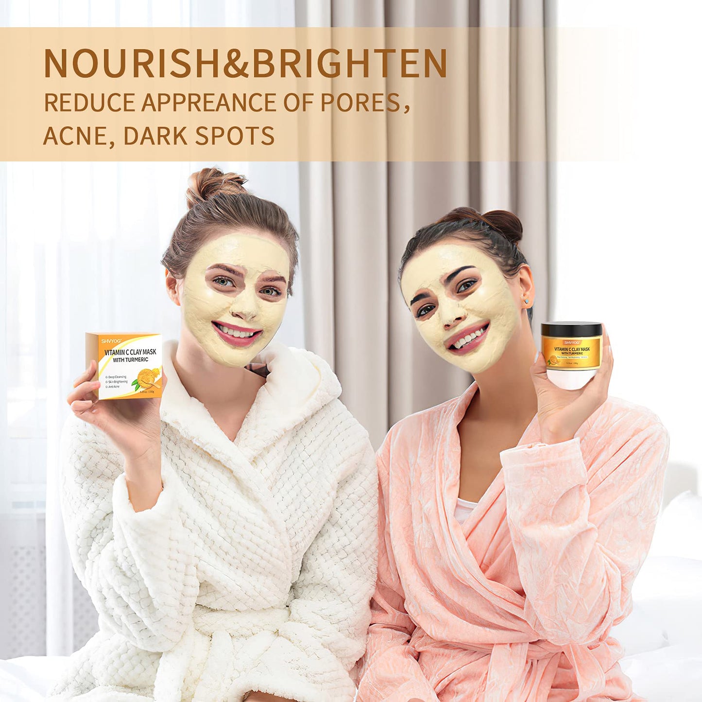 SHVYOG Turmeric Vitamin C Clay Mask with Kaolin Clay for Dull & Blemish-Prone Skin, Deep Cleansing Facial Mask, Face Masks Skincare for Controlling Oil