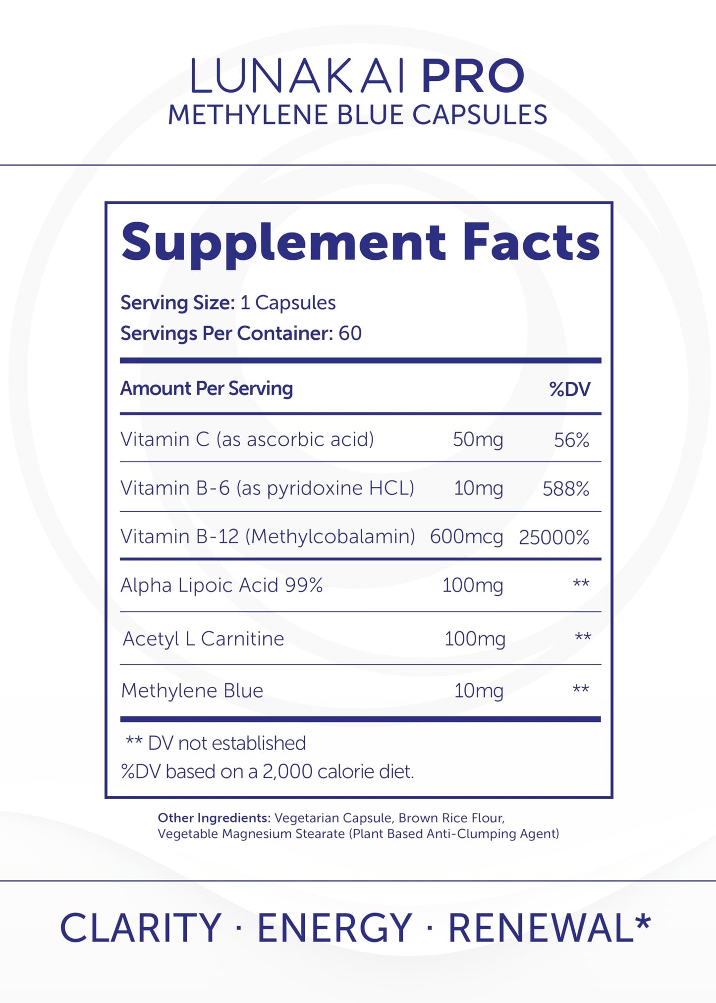 Lunakai PRO USA Made Methylene Blue Capsules Pharmaceutical Grade with Vitamin C, B6, B12 – 3rd-Party Tested Daily Brain & Focus Support Supplement for Humans, 60ct Lunakai buy supplements Au
