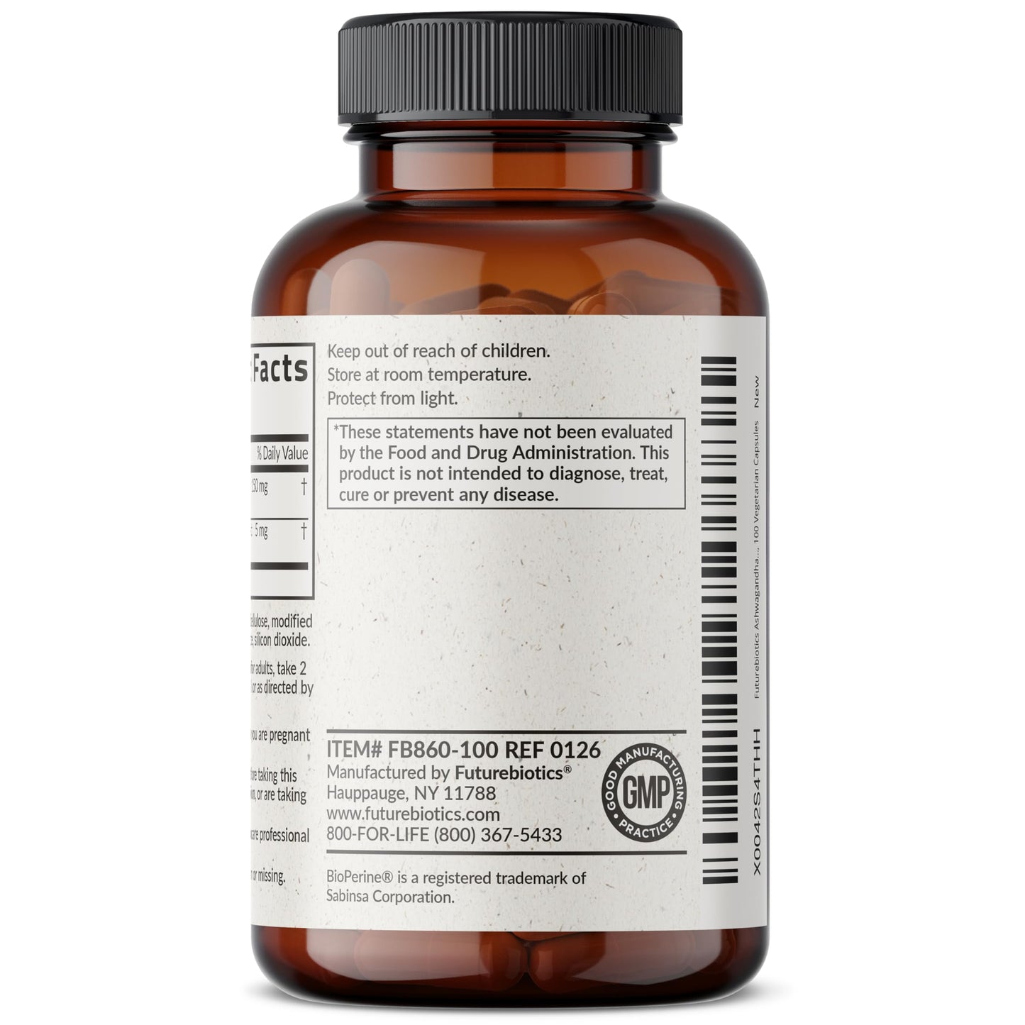 Futurebiotics Ashwagandha Extra Strength Stress & Mood Support with BioPerine - Non GMO Formula, 100 Vegetarian Capsules