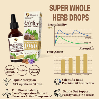 Starisetme Wormwood Black Walnut Cleanse for Humans Tincture – Max Strength Gut Health Prebiotics w/Clove, Soursop,Pumpkin Seed, Plus Vitamins, Minerals for Immune & Mood