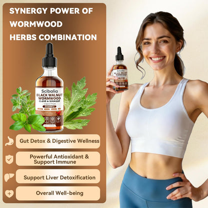 Scibalia Wormwood Black Walnut Clove Cleanse for Human Drops, 19-in-1 Triple-Action Gut Detox & Digestive Wellness Organic Wormwood Tincture w. Soursop