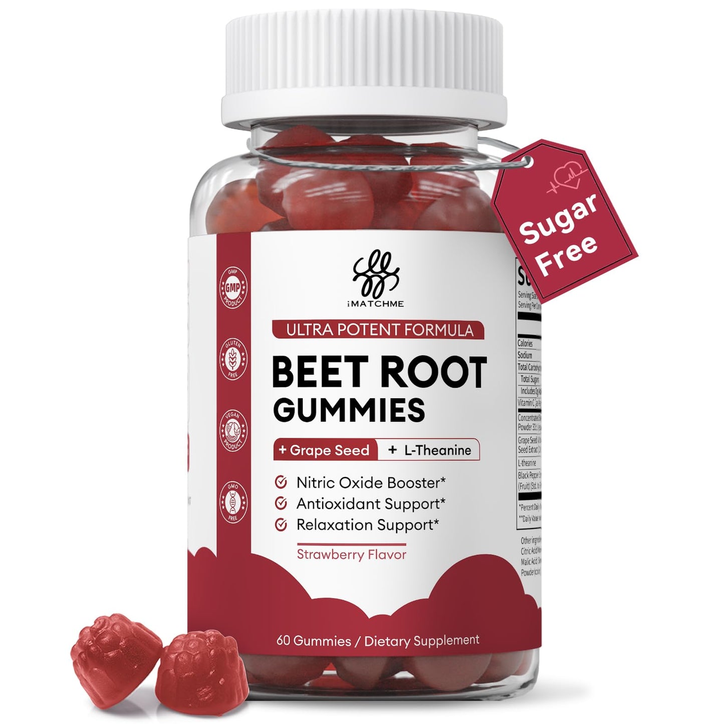 Beet Root Gummies – Blood Pressure & Cardiovascular Support, Beetroot Gummies for Heart Health & Circulation, Nitric Oxide Beets with Grape Seed & L-Theanine