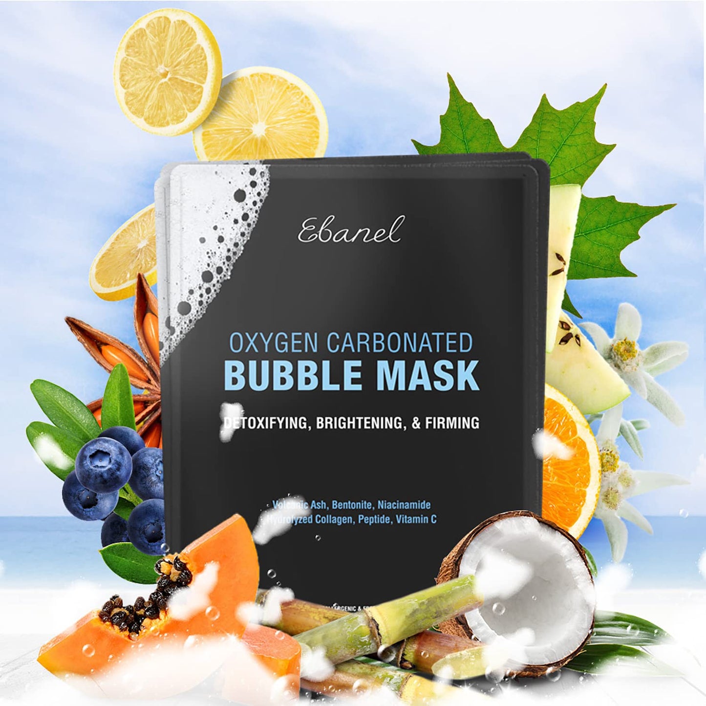 Ebanel Bundle of Charcoal Peel Off Face Mask, and 10-Pack Carbonated Bubble Clay Mask