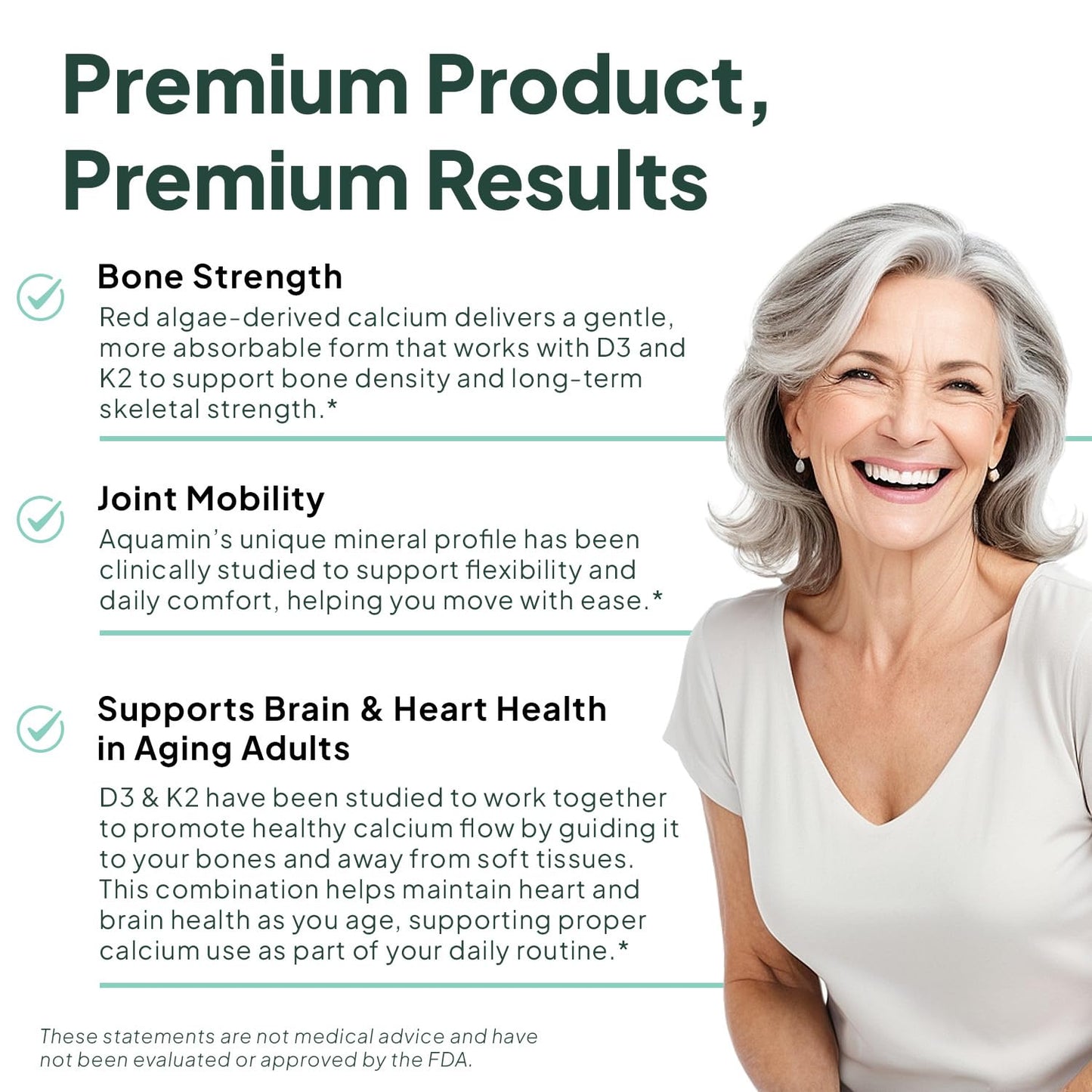 Organics Ocean Better Calcium - Organic Red Algae Calcium with Vitamin D3 and K2 Supplements - Supports Bone Structure, Joint Comfort & Encourages Healthy Aging