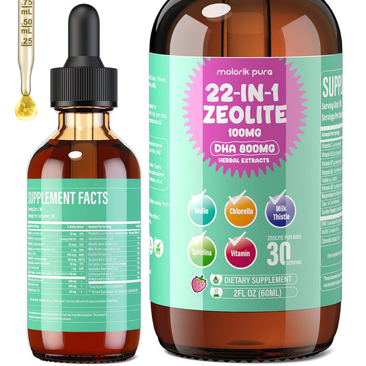 Zeolite Detox for Kids and Adults, Herbal Detox with 800mg DHA, 500mg Inulin, Probiotics & Vitamin B12, D3, C, B6, Cilantro Extract Cleanse to Support Brain,
