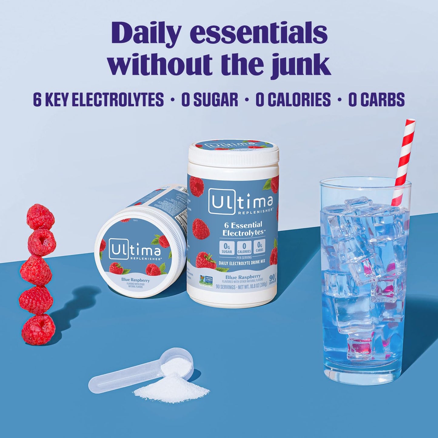 Ultima Replenisher Daily Electrolyte Powder Drink Mix – Sugar Free – Blue Raspberry, 90 Servings – Hydration Powder with 6 Electrolytes and Minerals