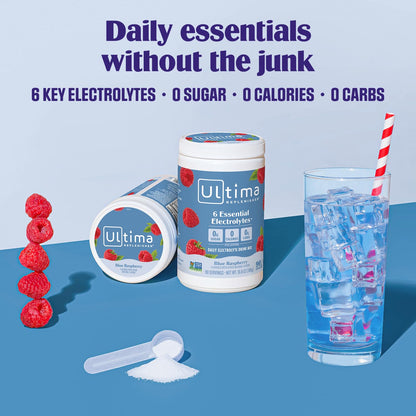 Ultima Replenisher Daily Electrolyte Powder Drink Mix – Sugar Free – Blue Raspberry, 90 Servings – Hydration Powder with 6 Electrolytes and Minerals