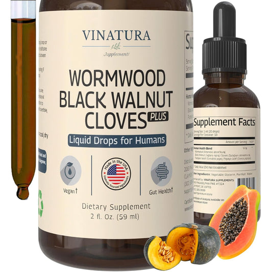VINATURA Wormwood Black Walnut Cloves Liquid - Cleanse, Detox for Humans with Papaya Leaf and Pumpkin Seed,