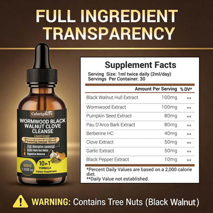 Wormwood Black Walnut Clove Garlic Liquid Drops, Liposomal Fast Absorption with Pumpkin Seed, Pau D'Arco, Berberine, Black Pepper, for Gut Digestive Health