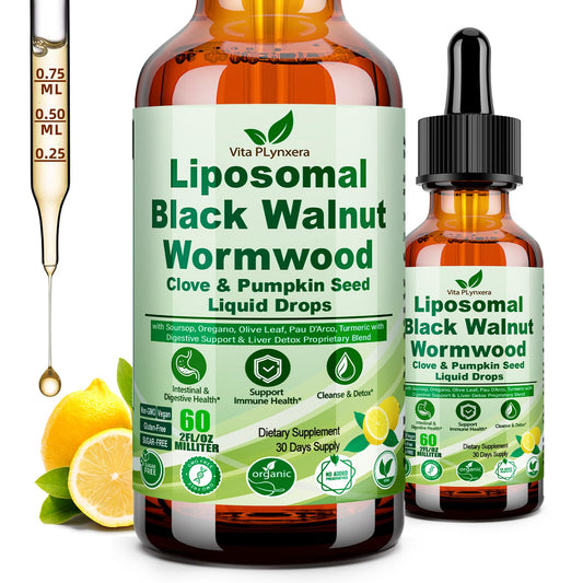Wormwood Black Walnut Clove Cleanse Drops for Human, 15-in-1 Triple-Action Gut Detox & Digestive Wellness Organic Liquid Tincture w. Soursop PAU