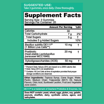 Goli Pre Pro Postbiotic Gummies - Worlds First 3-in-1 Formula with DE111 Probiotics, XOS Prebiotics, MCC1849 Postbiotics - Vegan, Non-GMO, Gluten-Free