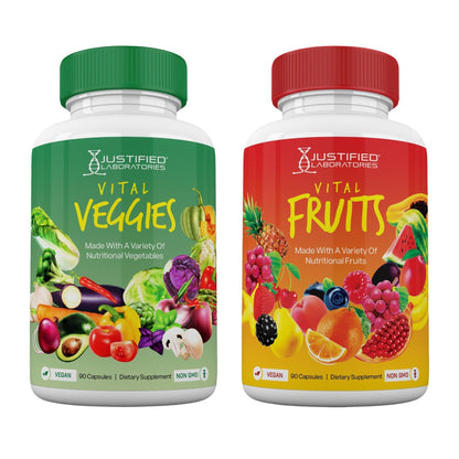 Justified Laboratories Superfoods Set - Includes Vital Fruits (90 Capsules) + Vital Veggies (90 Capsules) - Non-GMO, Vegan - 30 Servings per Bottle