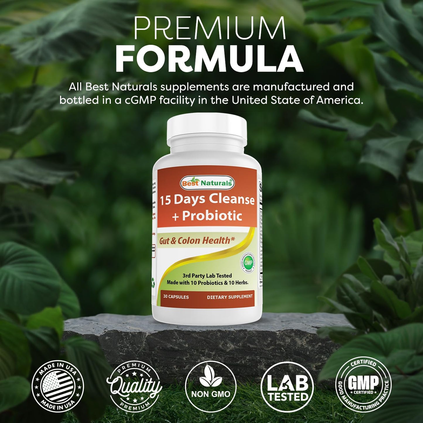 Best Naturals 15 Day Gut & Colon Cleanse + Probiotics for Women & Men with Senna, Cascara Sagrada & Psyllium Husk- 30 Capsules - Non-GMO & Gluten Free.