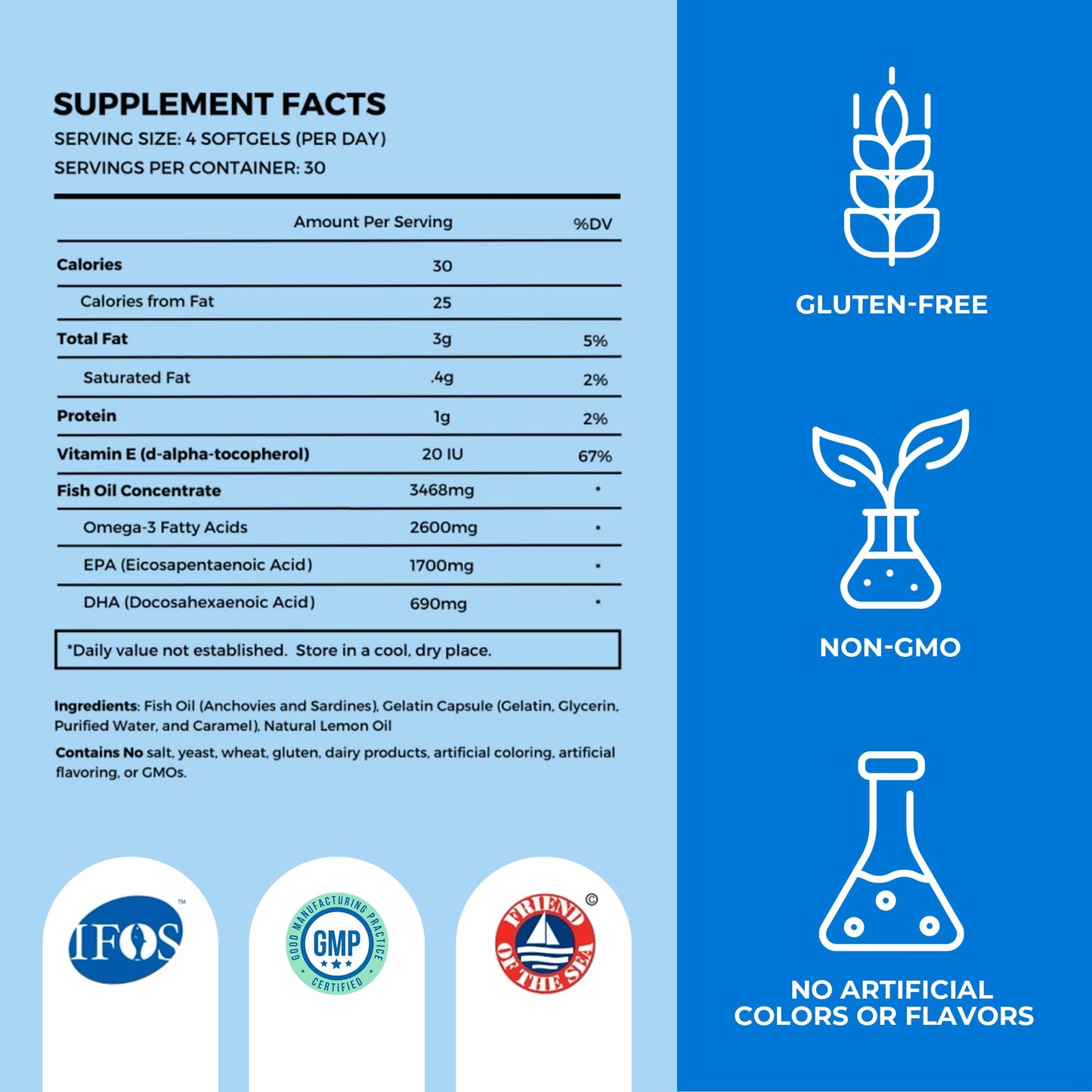 OMAPURE Fish Oil Omega 3 Supplements - Triple Strength - High EPA, DHA - IFOS Lab Tested - Supports Heart & Brain Health - Burpless Capsules - Wild Caught - (3 Bottles - 120 Softgels Per Bottle)