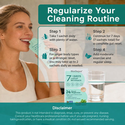 Biodepot 7 Days Colon Cleanse Liquid Beverage Gut Health Detox & Clean for Women & Men, 24 Fruit Vegetable Complex Probiotic Drink for Bowel Movements,