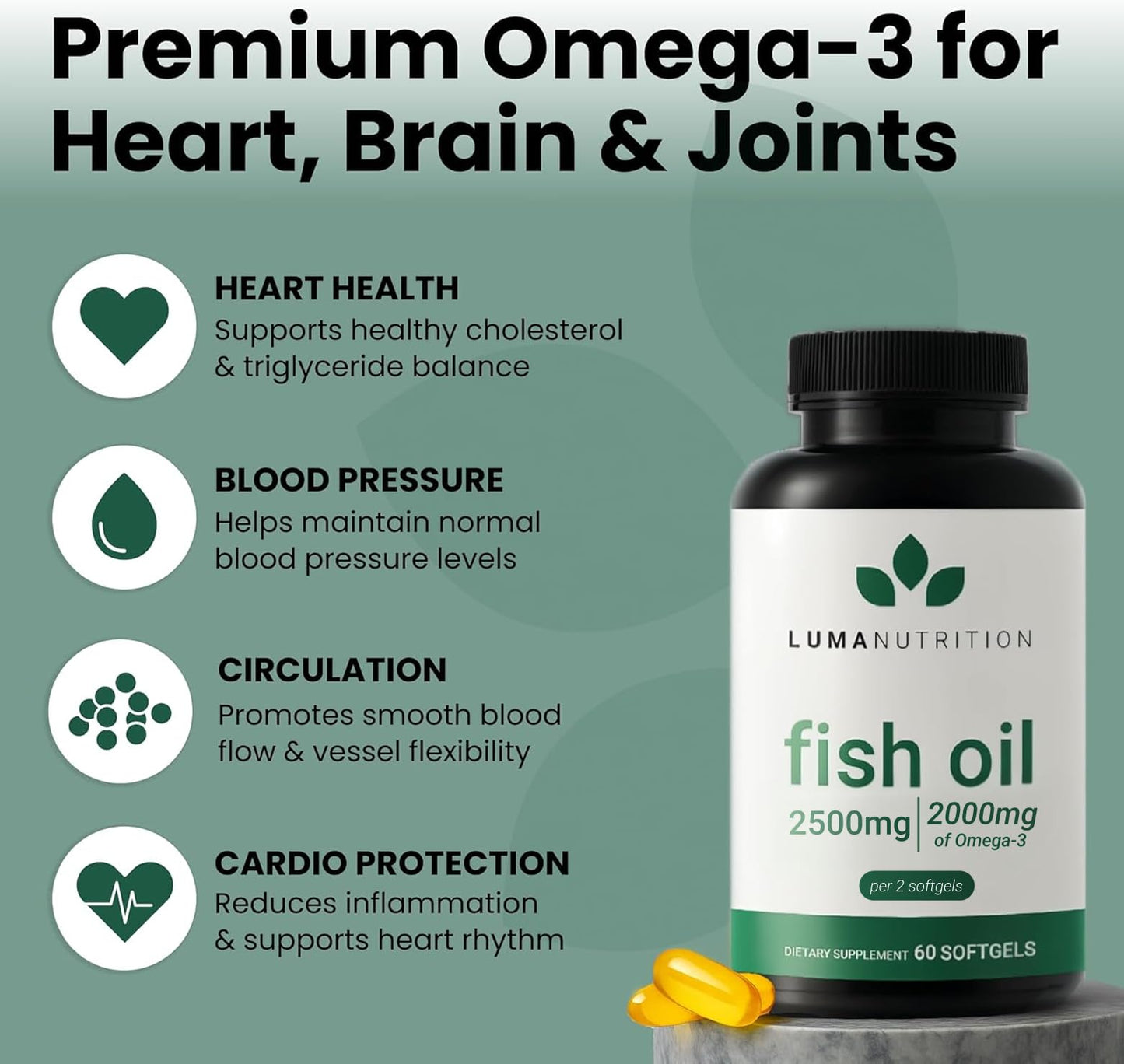 Luma Nutrition Omega 3 Fish Oil Supplement - Extra Strength 2500mg Per Serving - 2000mg EPA & DHA Per Serving
