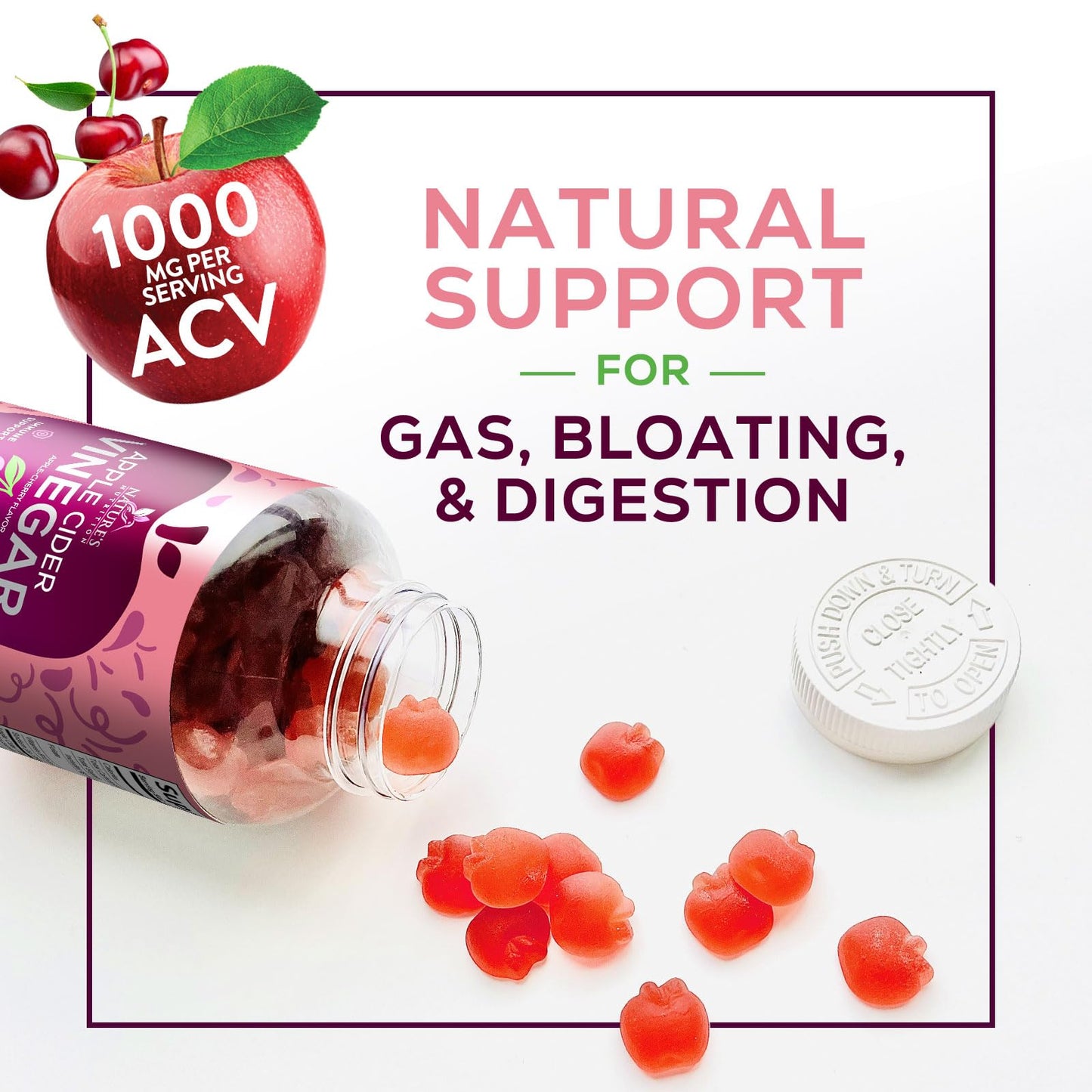 Apple Cider Vinegar Gummies 1000mg Per Serving - Sugar Free ACV Gummy Vitamins Supplement - Vitamin B12 & B6 for Energy - Digestion, Detox & Cleanse Support, Vegan