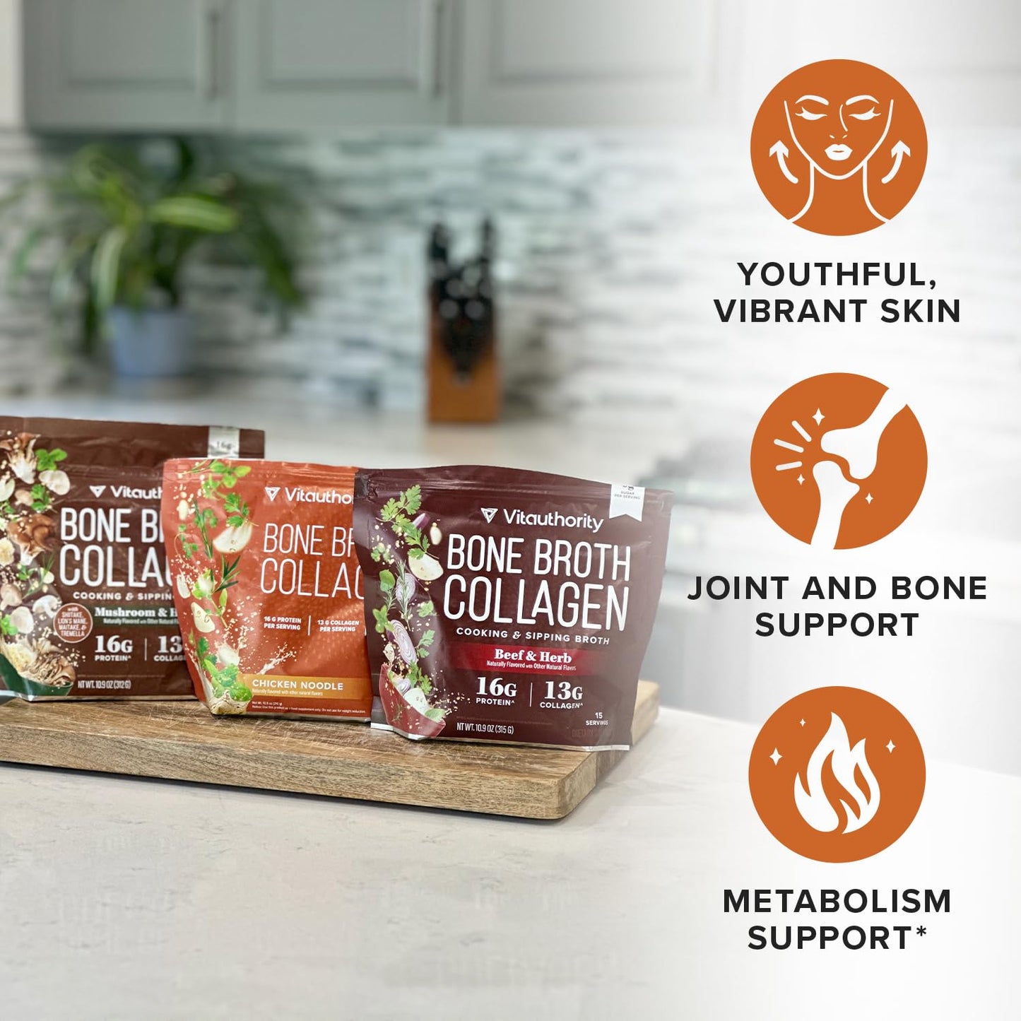 Bone Broth Collagen Powder 16g Collagen Protein per Serving Supports Joints Skin Nails & Gut Health Made from Real Beef Bone Broth Savory Collagen