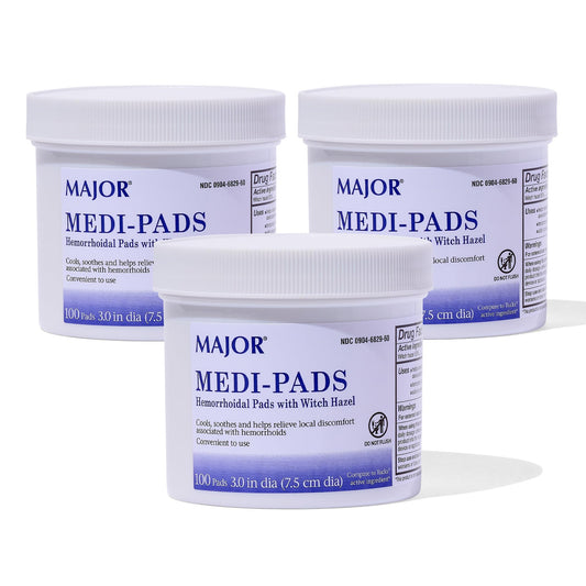 MAJOR Medi-Pads - Hemorrhoidal Hygienic Cleansing Witch Hazel Pads - Cooling Relief with Aloe - 100 Count Jar (3 Pack) MAJORBuy Supplements Australia