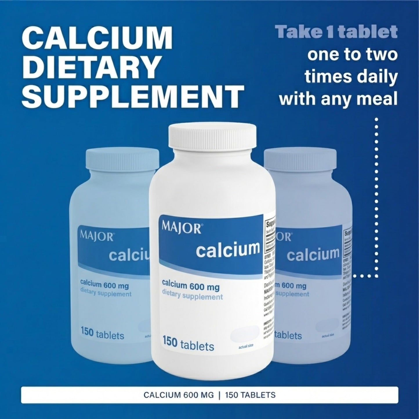 Major 600mg Calcium Tablets - Calcium Supplement - 150 Count (1 Pack)
