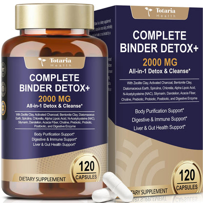 Totaria 2000MG All-in-1 Detox Binder, Activated Charcoal, Zeolite, Bentonite Clay, Alpha Lipoic Acid, 7-Layer Detox & Cleanse Supplement