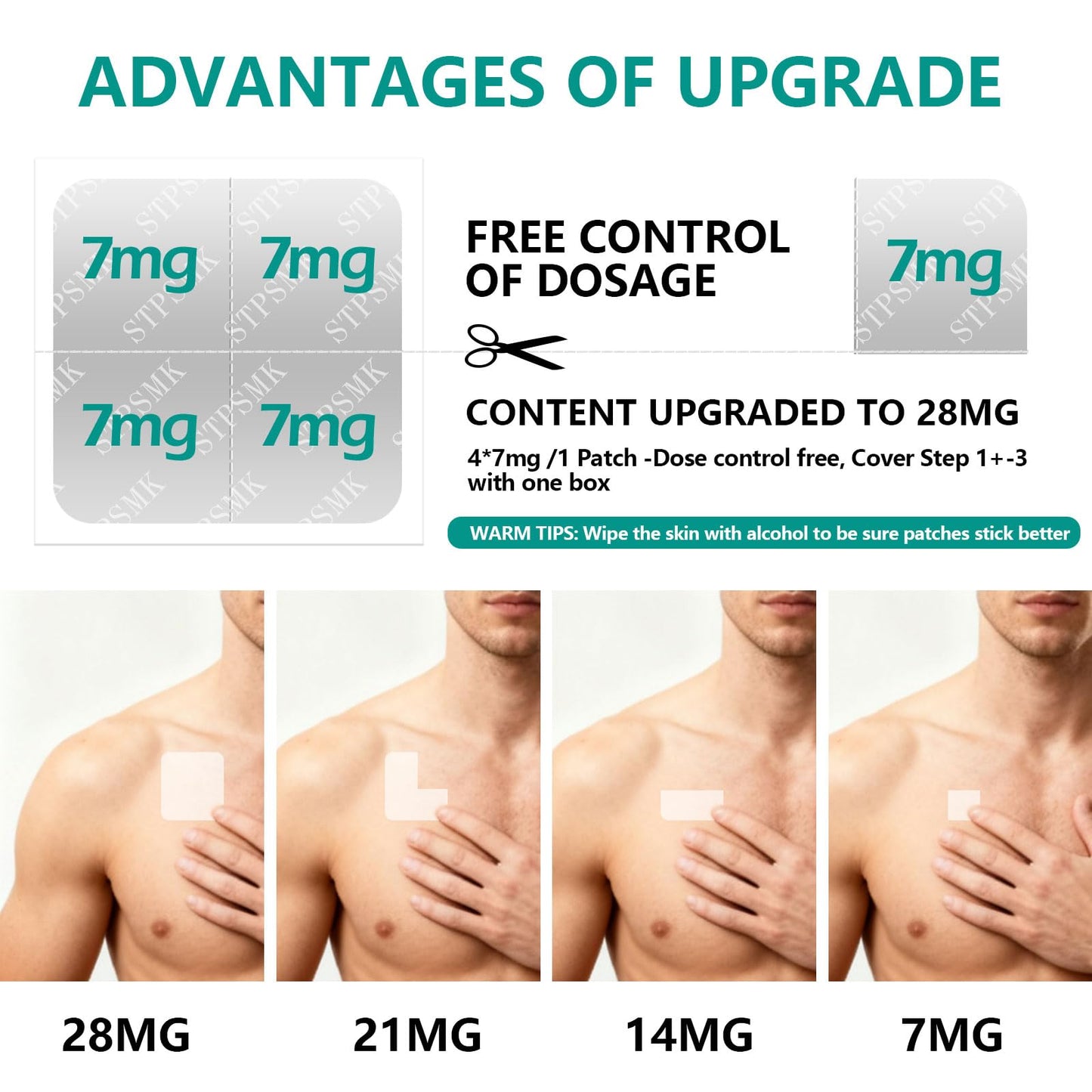 STPSMK Nicotine Patches 28mg - Adjustable 4-Step Dose (28/21/14/7mg) | Plant-Based | 24HR | Quit Smoking & Vaping Kit (15 Patches) STPSMK buy supplements Au