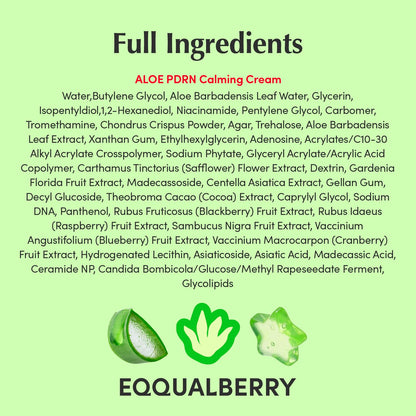 EQQUALBERRY ALOE PDRN Calming Cream | 7% Aloe PDRN & 10% Aloe Vera Water + 5-Cica | Cooling Gel Moisturizer for Oily Skin, Barrier Repair & Blemish Marks