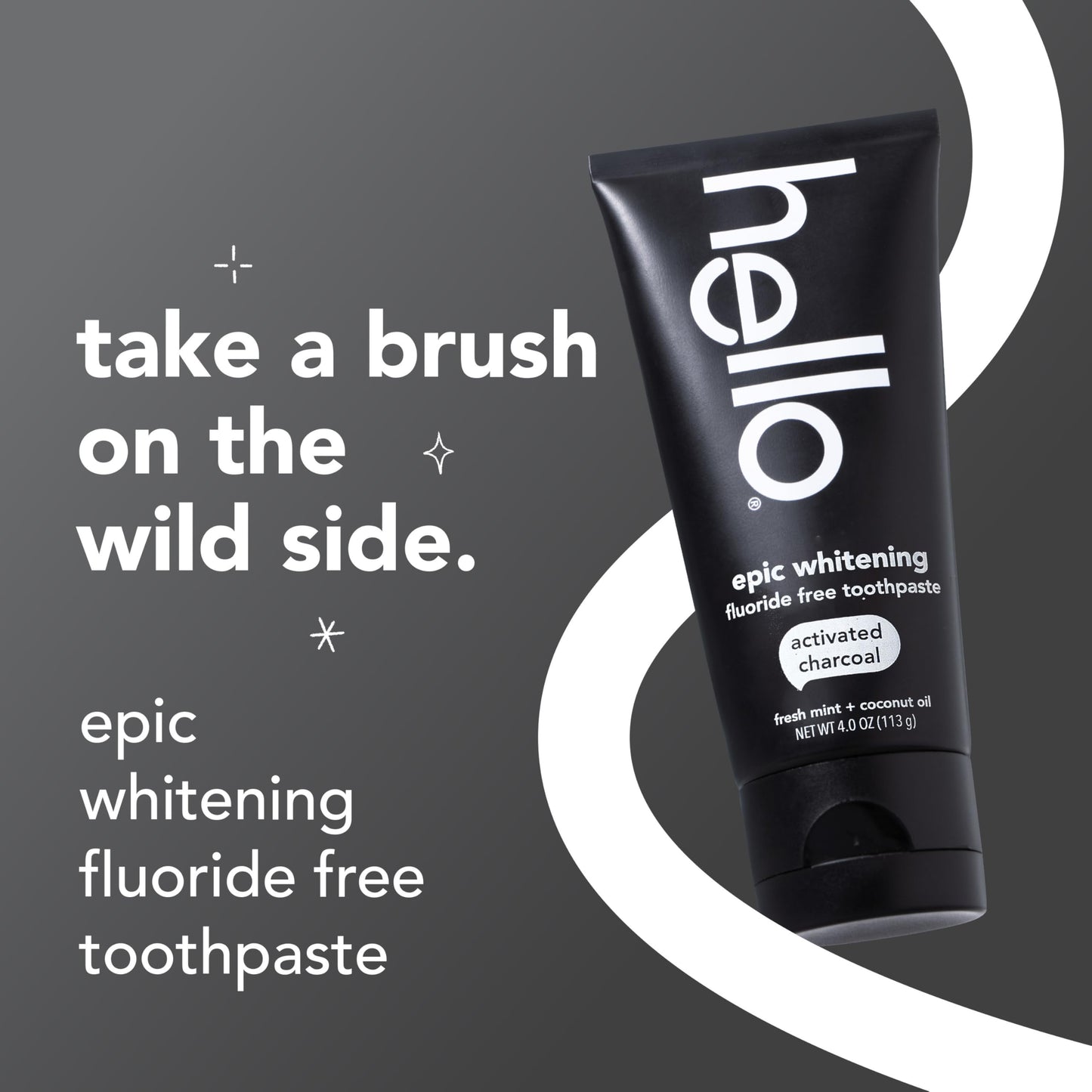 hello Epic Whitening Charcoal Fluoride Free Toothpaste, Activated Charcoal Toothpaste with Coconut Oil, Whitens Teeth Naturally, SLS Free