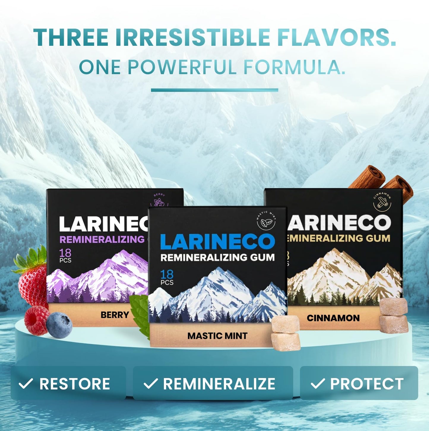 Larineco Remineralizing Gum with Nano Hydroxyapatite & Xylitol – Sugar-Free Xylitol Gum – Plastic-Free, Dye-Free, Aspartame-Free – Natural Base – 18 Pieces (18 Count (Pack of 3)