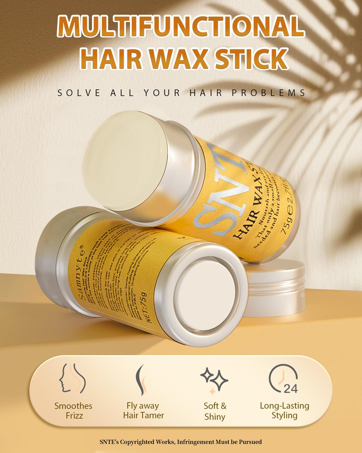 Samnyte Hair Wax Stick, Gel Tamer for Flyaways, Nourishing Slick Stick Pomade for Women & Kids, Slick Back & Styling Cream
