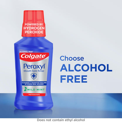 Colgate Peroxyl Alcohol Free Mouthwash with 1.5% Hydrogen Peroxide, Mouth Sore Rinse for Canker Sores, Oral Irritations,