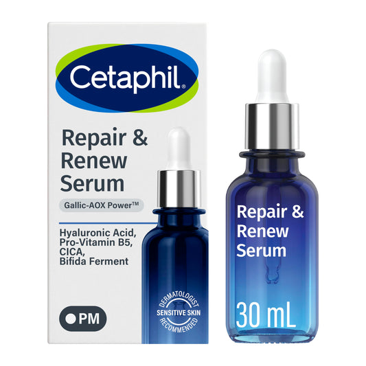 CETAPHIL Repair & Renew Night Serum for Stressed Sensitive Skin with Gallic Acid & Vitamin E, PM Face Serum, Repairs Skin Barrier Overnight