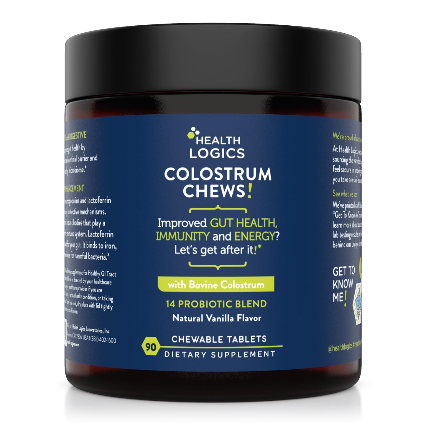 Health Logics Colostrum Chews-Colostrum Supplement 25% IgG for Gut Health, Immune Support, Hair Growth, Vanilla Flavor, 90 Servings