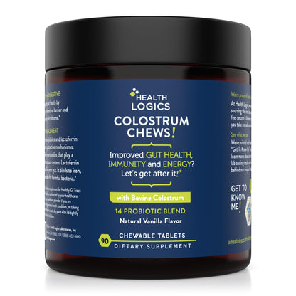 Health Logics Colostrum Chews-Colostrum Supplement 25% IgG for Gut Health, Immune Support, Hair Growth, Vanilla Flavor, 90 Servings
