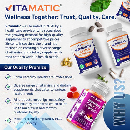 Vitamatic Magnesium Complex, 400mg Elemental MG (as Bisglycinate, Citrate, Taurate, Malate, Aspartate, Oxide, Gluconate, Lysinate Glycinate, Orotate, Succinate) - 120 Capsules per Pack - 2 Pack Vitamatic buy supplements Au