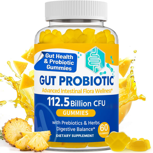 Gut Health & Probiotic Gummies, 112.5 Billion CFU, Sugar Free - 8 Strains + Prebiotics + Herbs - for Digestive, Immune, Diarrhea & Bloating - Gut Health for Women & Men