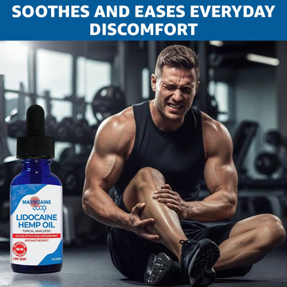 MAXOCAINE Lidocaine Hemp Oil 4% - Maximum Strength Topical Pain Relief, Fast Acting Soothing Oil for Muscle, Joint, Back & Arthritis Support, Cooling Eucalyptus & Spearmint, 1 oz (30 ml) MAXOCAINEBuy Supplements Australia