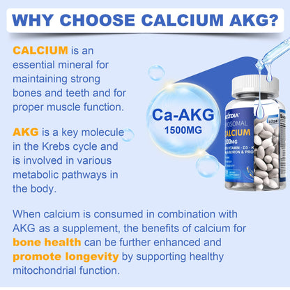 Liposomal Calcium AKG Supplement 1500mg with Vitamin D3 & K2 Softgels for Women & Men│ High Absorption│Calcium Supplements with Magnesium Glycinate