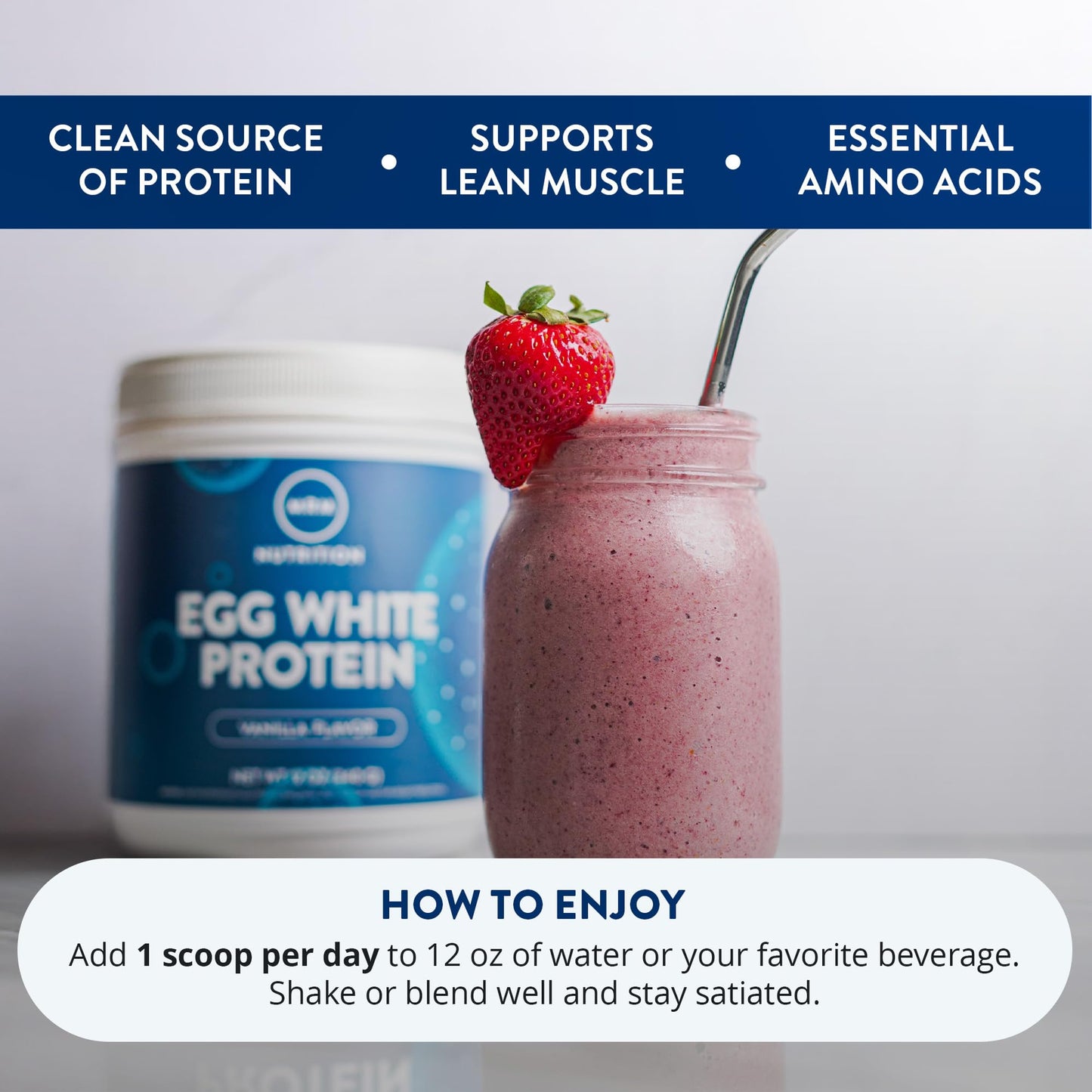MRM Nutrition Egg White Protein - Sugar Free Vanilla Flavored Powder, 23g Fat-Free Protein with Digestive Enzymes, Free of Dairy, Gluten, and Soy, High Biological Value - 20 Servings
