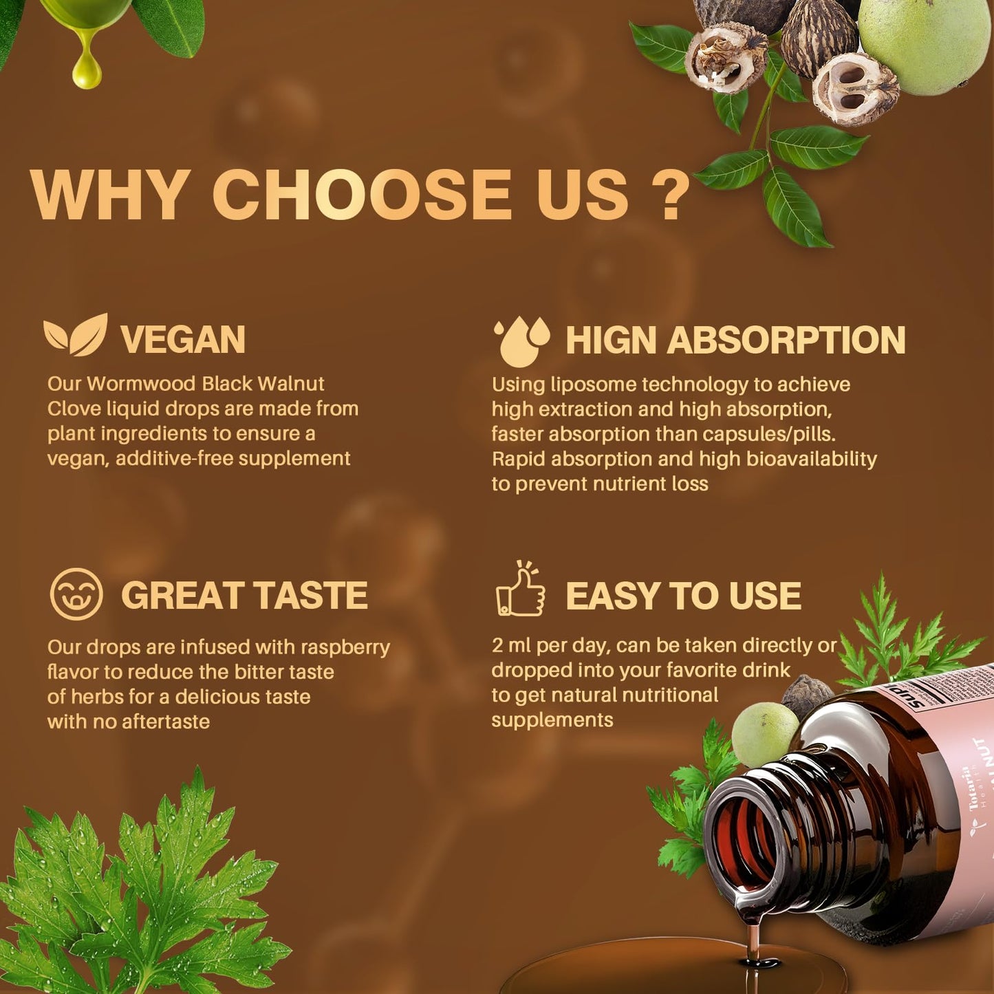 Totaria 20 in 1 Black Walnut Wormwood Tincture - Clove,Pumpkin Seed,Garlic,Oregano