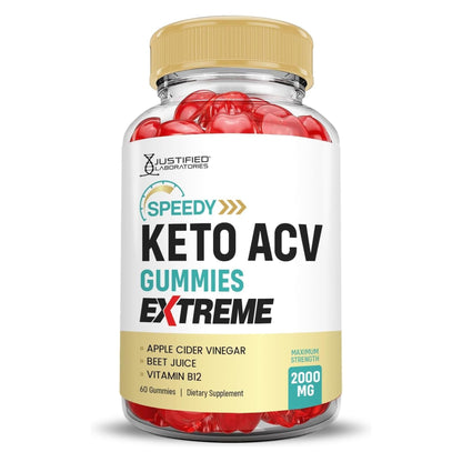 Justified Laboratories Speedy Keto ACV Gummies Extreme (2000 mg) - 60 Count - Formulated with Apple Cider Vinegar, Folate & Vitamin B12 - Non-GMO, Vegan, Gluten Free - 30 Servings