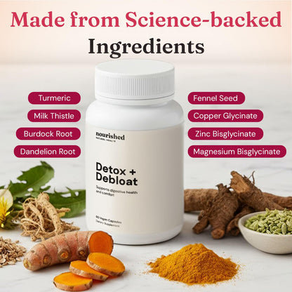 Nourished Natural Health Detox + Debloat - Detox Cleanse and Bloating Relief for Women - Liver and Digestive Support with Milk Thistle