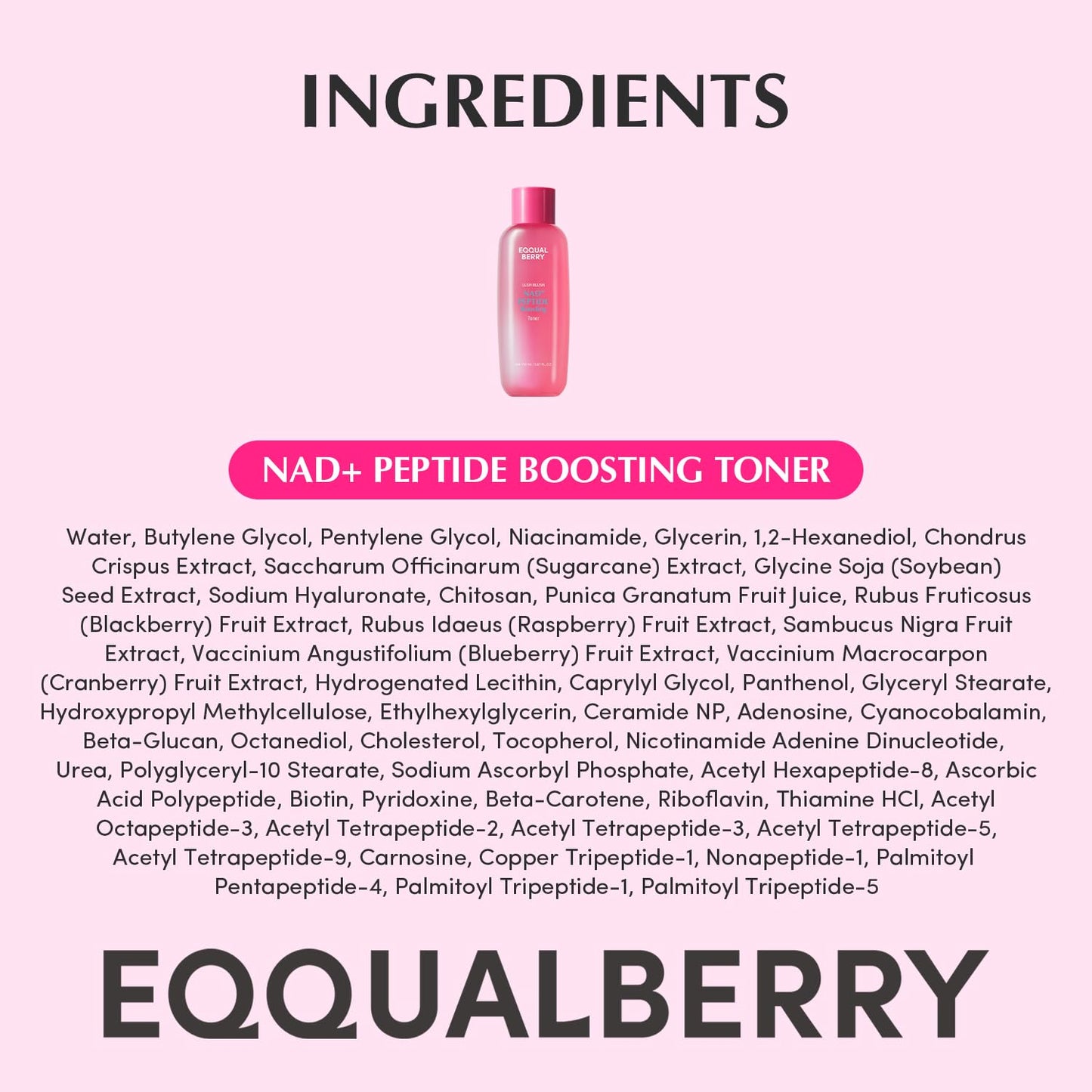 EQQUALBERRY NAD+ Peptide Boosting Toner – NAD+ 5% & 13 Peptides Anti-Aging Korean Skincare Hydrating Face Toner | Firming & Lifting Pink NAD